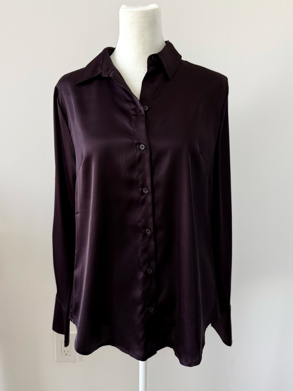 Banana Republic Satin Button-Down Shirt in Deep Plum